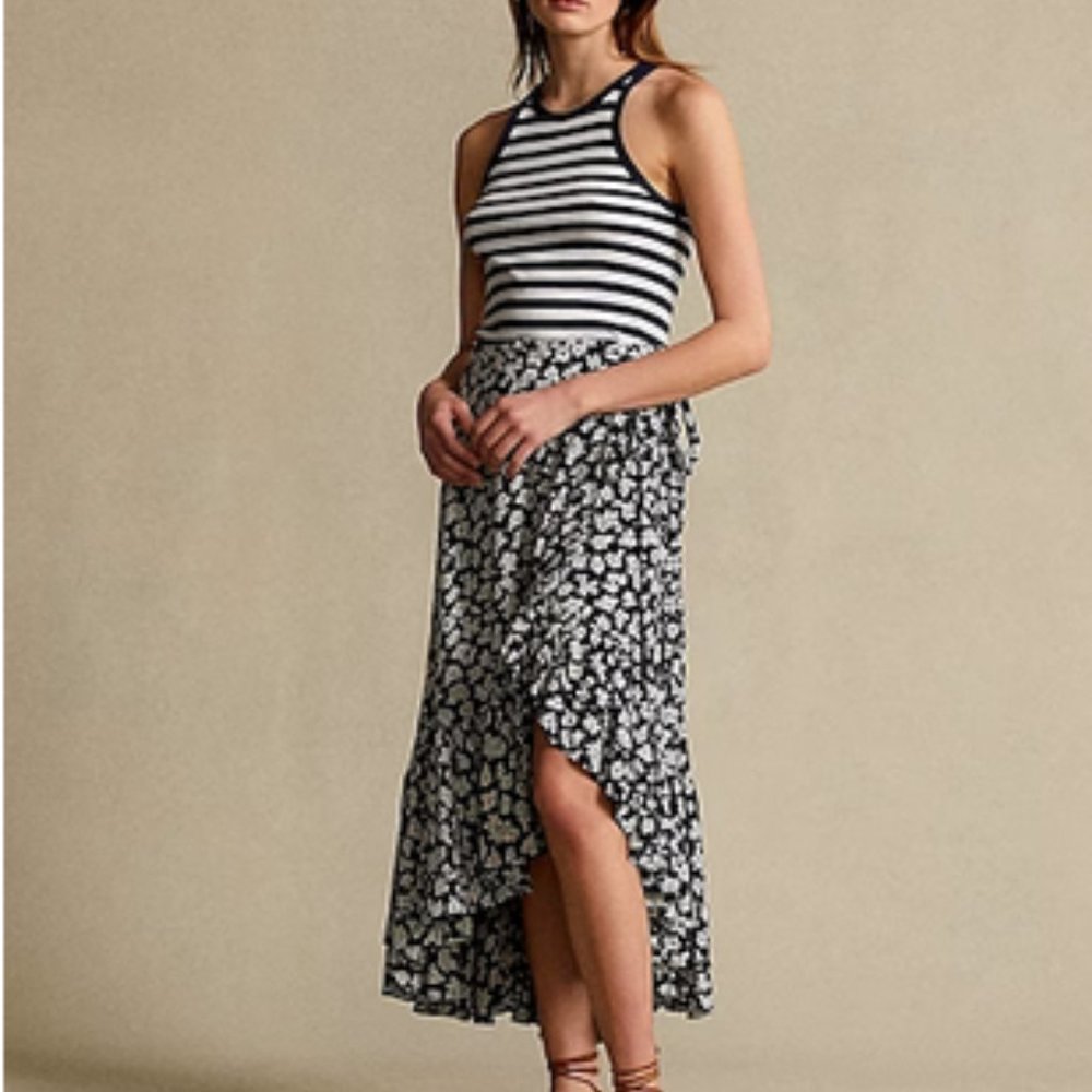 Polo Ralph Lauren Floral Crepe Wrap Skirt ~ Navy/Cream ~ New!